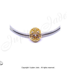 14kt Gold Plated Basket Weave Cubic Zirconia Bracelet Charm - Pandora Style